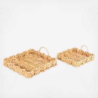 Woven Water Hyacinth Scalloped 2-Piece Square Tray