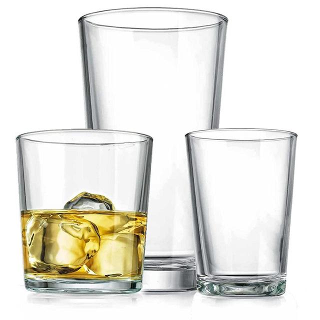 Drinking Glasses, 12 Piece Glass Cups, By Glavers, Includes 4 Highball Glasses (17 oz.) 4 Rocks Glasses Ideal for Water, 4 Juice Glasses (4.5 oz.), Whisky, Juice, Beer, Cocktails, Dishwasher Safe