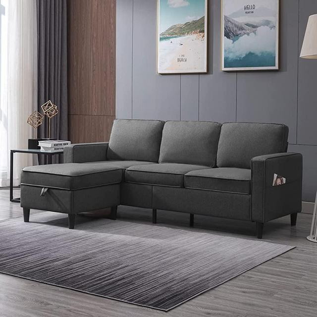 ZAFLY Convertible Sectional Couch Modular L Shape Sofa with Storage Ottoman Living Room Sets 3-Seat Sectional Couch for Small Space Living Room Bedroom