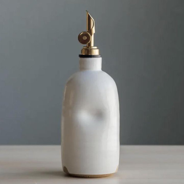 Handmade Ceramic Olive Oil Cruet - Alabaster & Gold Spout