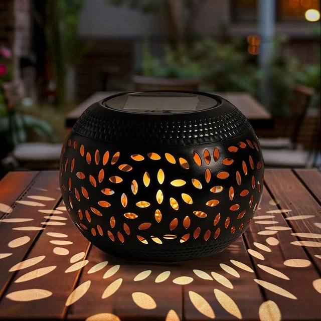 OMRAYTU Solar Table Lanterns Outdoor Waterproof - LED Lamp Black Metal Table top Lights -Solar Powered Decorative Lantern for Desk Patio Garden Pathway Yard