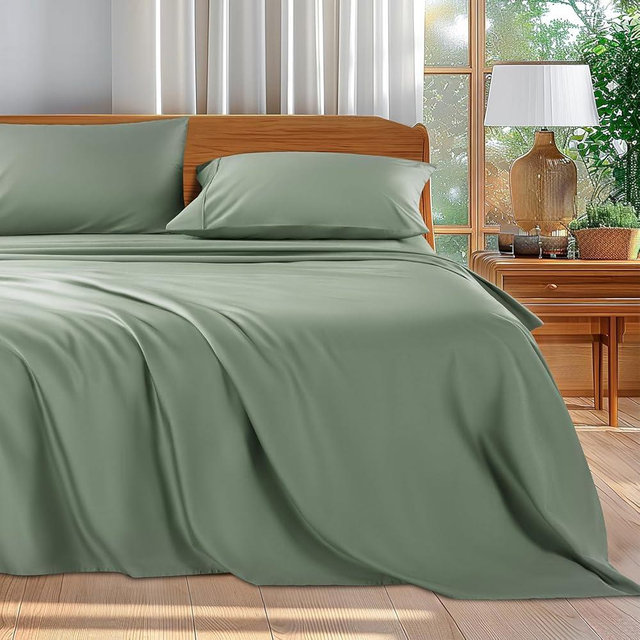 Shilucheng 100% Cotton King Size Sheets Set - 600 Thread Count，Luxury Egyptian Cotton Bed Sheets，5-Star Hotel Quality Sheets, Breathable & Cooling, 16 Inch Deep Pocket - 4 Piece (Sea Glass, King)