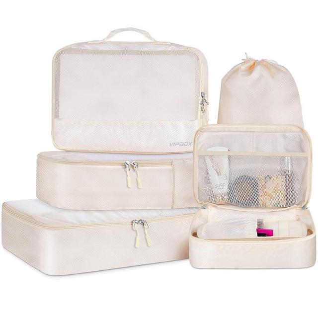 Vipbox 5 Set Packing Cubes Travel for Luggage Durable Suitcases Organizer Bags Lightweight Airplane Travel Vacation Essentials Accessories for Carry on (Cream)