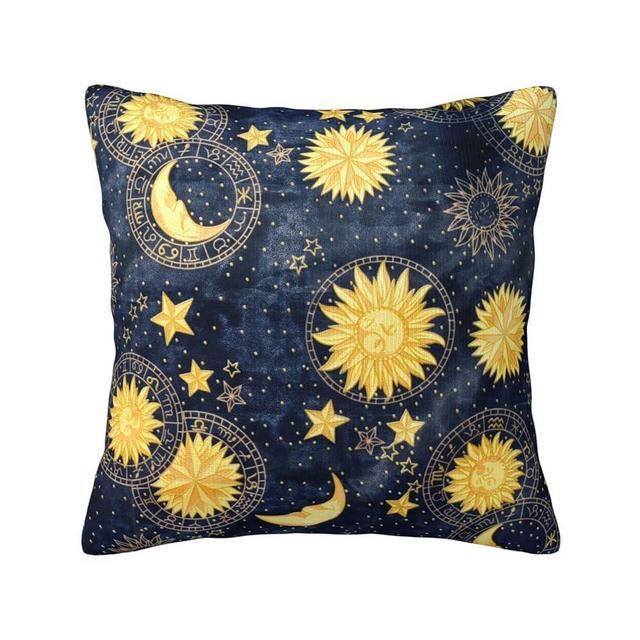 VARUN Golden Stars Moon Sun Face Throw Pillow Covers Fantasy Universe Pattern Vintage Starry Sky Design Square Pillowcases for Home Decor Sofa Car Bedroom Pillow case 18x18inch