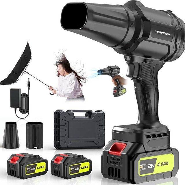 Cordless Leaf Blower, 980,000 RPM Handheld Leaf Blower with 2 X 4.0Ah Batteries & Charger, Lightweight Leaf Blowers for Patio Cleaning, Lawn Care, Leaves, Dust - Cool Black