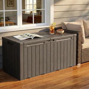 82 Gallons Water Resistant Resin Lockable Deck Box - Brown