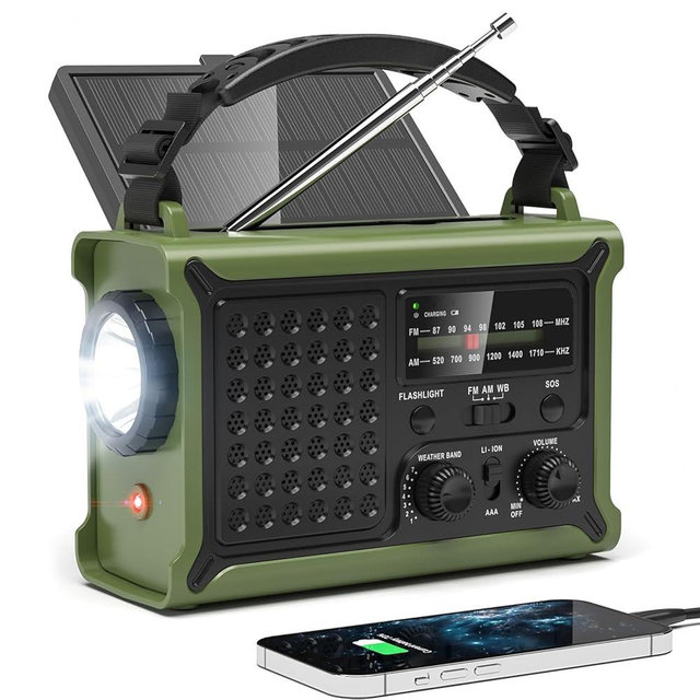 12000mAh/44400mWh Emergency Radio-NOAA Approved Weather Radio with AM/FM Portable Solar Panel/Hand Crank/AC Input Rechargeable Battery and Flashlight SOS Siren Lamp for Indoor/Outdoor Emergencies