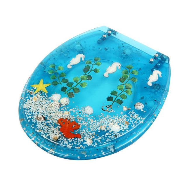 JUOPTGJ Decorative Resin Toilet Seat, Blue, U-Shape