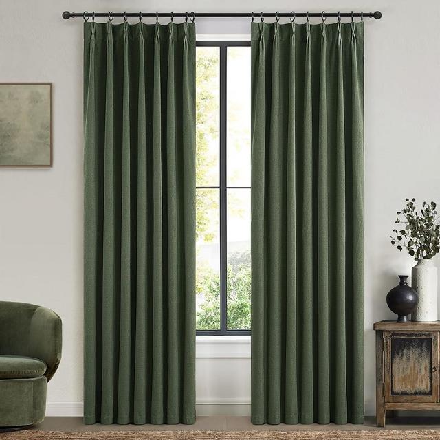 QJmydeco Dark Olive Green Spring Living Room Curtains Linen 90 Inches Long Pencil Pleat Traverse Curtains Complete Blackout Heat & Cold Blocking for Sliding Glass Door 2 Panels 80Wide(40 One Pair)