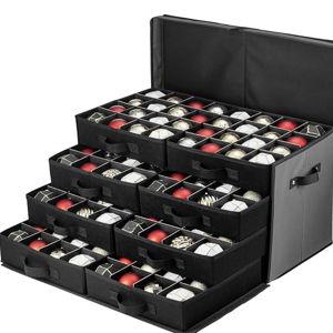 Premium Large Christmas Ornament storage Box, with Side Open, Drawer Style Trays - 3" Compartment, 8 Trays, Keeps 128 Holiday Ornaments & Xmas Accessories, Storage Container Made Of 600D Oxford Fabric