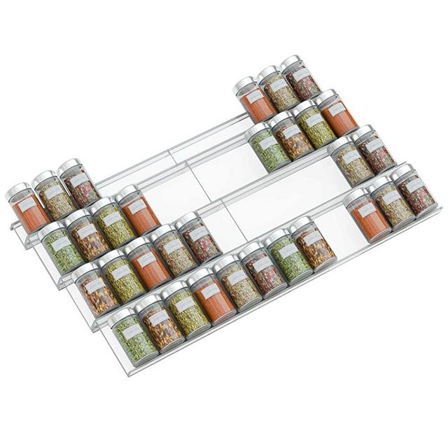 NIUBEE Spice Drawer Organizer, 4Tier Clear Acrylic Expandable from 13 inch to 26 inch Seasoning Jars Drawer Insert, Kitchen Drawer Spice Rack Tray for