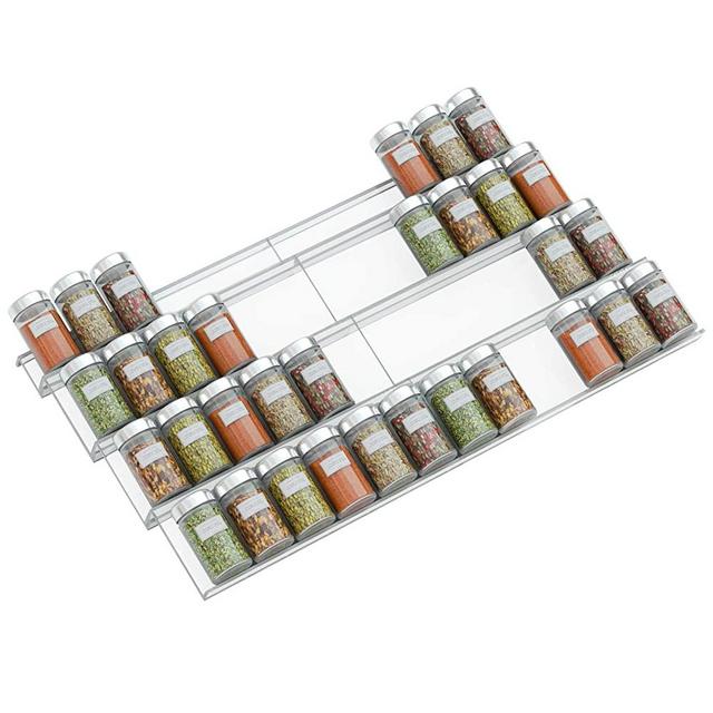 NIUBEE Adjustable Expandable Acrylic Spice Rack Tray - 4 Tier Spice Drawer Organizer for Kitchen Cabinets,Clear 2 Pack