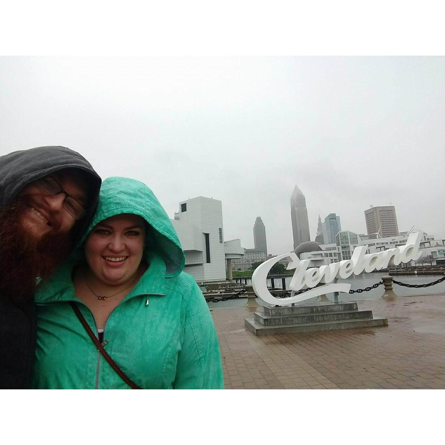 Freezing rain, but still getting a tourist-y pic in Cleveland, October 2017