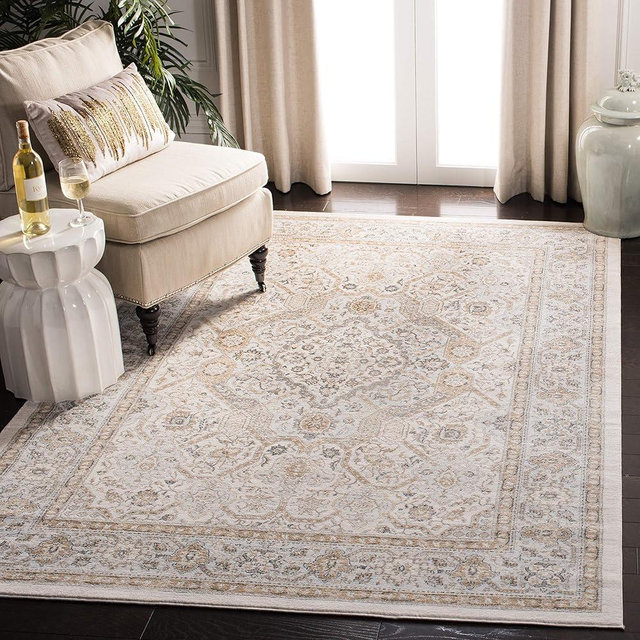 SAFAVIEH Isabella Collection Area Rug - 6'7" x 9', Cream & Beige, Oriental Design, Non-Shedding & Easy Care, Ideal for High Traffic Areas in Living Room, Bedroom (ISA916B)