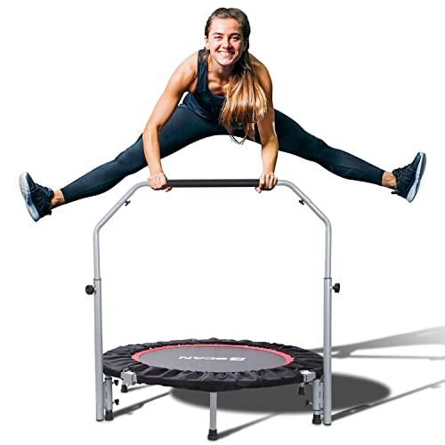 BCAN 40" Foldable Mini Trampoline, Fitness Rebounder with Adjustable Foam Handle, Exercise Trampoline for Kids Adults Indoor/Garden Workout Max Load 330lbs