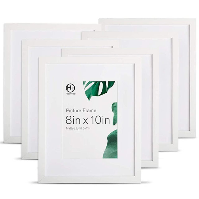 HappyHapi 8x10 Inch Picture Frames, Set of 6 Wooden Picture Frames, Tabletop or Wall Display Decoration for Photos, Paintings, Landscapes, Posters, Artwork (White)
