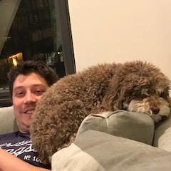 Tom and R. Lamb, cuddling.
