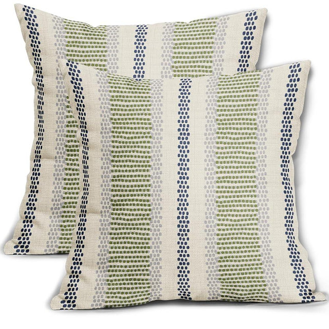 Aytipun Navy Blue Lime Green Pillow Covers 20x20 Set of 2 Gray Grey Dot Print Striped Decorative Outdoor Pillowcases Boho Rustic Farmhouse Decorative Throw Cushion Case Decor for Couch Sofa Bed