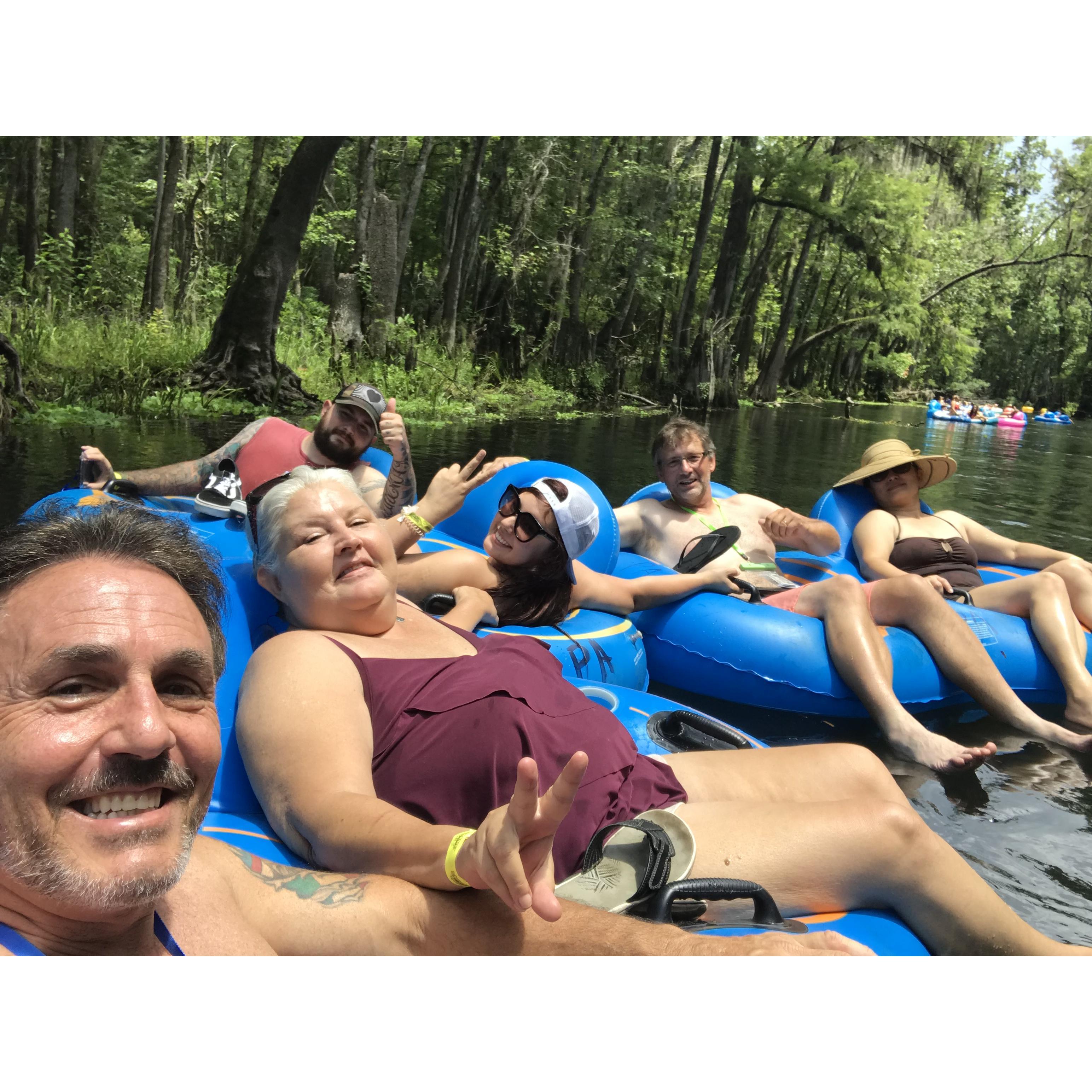 We decided it was time our parents met each other, but we're weird so we didn't want just a nice dinner. Floating on ice cold spring water is the way to go!