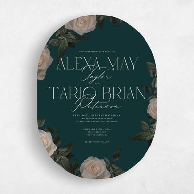 Green Oval Wedding Invitation - Poet Portrait