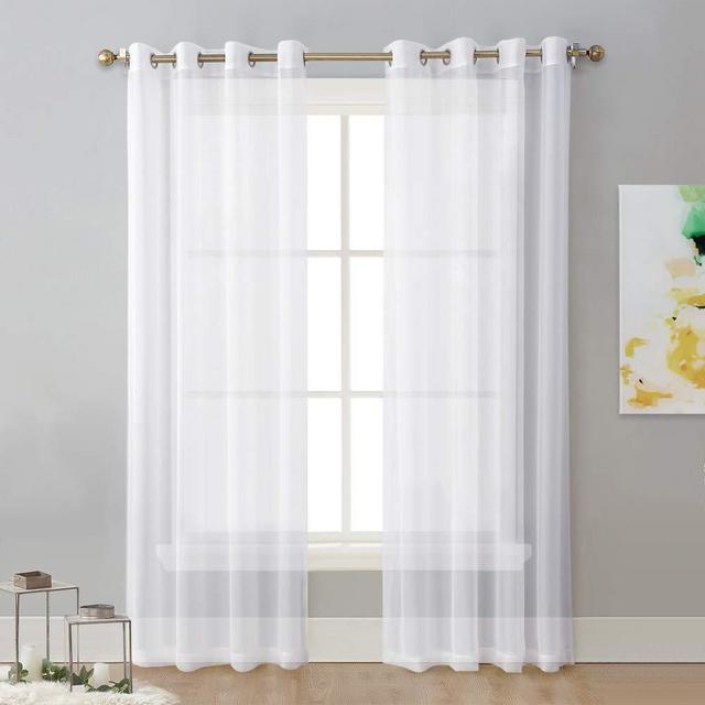NICETOWN Sheer Window Curtain Panels - Solid White Panels / Drapes with Grommet Top (2-Pack, 54 Wide x 96 inch Long, White)