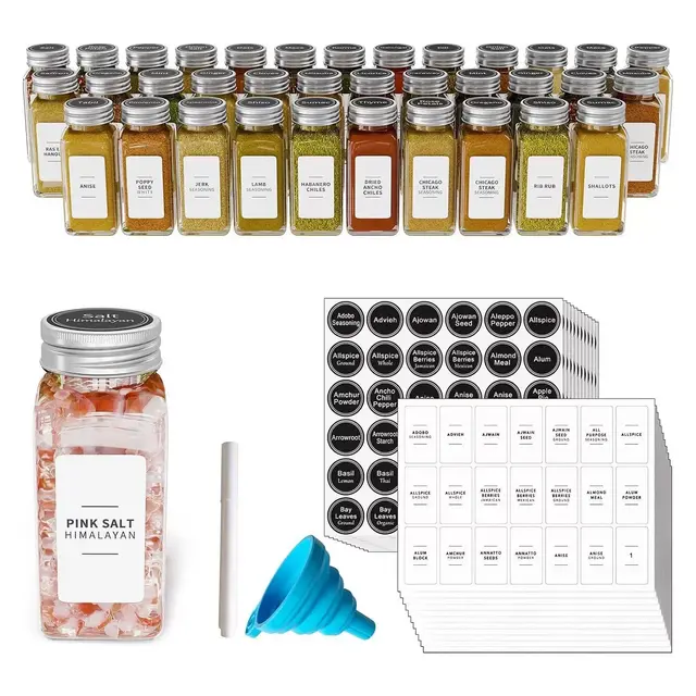 36 Pcs 4oz Spice Jars with 378 Labels,Empty 4oz Glass Spice Bottles-SpaceAid®