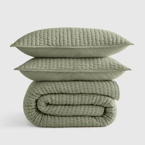 European Linen Cotton Stitch Quilt Set - Willowleaf, King/Cal King