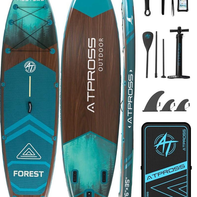 ATPROSS 11'6"x35" Inflatable Paddle Board, 450lbs Extra Wide Stand Up Paddleboard for Adults with Premium SUP Accessories Kit & Backpack, Blow Up Kayak Non-Slip Stable Deck Boat for Yoga Fishing Surf