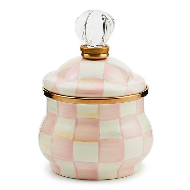 MACKENZIE-CHILDS Rosy Check Enamel Lidded Sugar Bowl, Small Serving Bowl with Lid