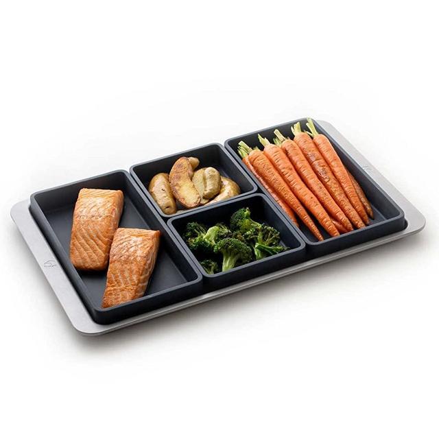 Prepd Cheat Sheets Set with Pan, The Original Modular Sheet Pan Dividers, Premium Bakeware, Non Stick Silicone with Carbon Steel Sheet Pan (4 Dividers, 1 Pan, Charcoal)