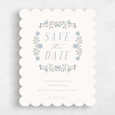 Blue Scalloped Wedding Save the Date - Moira Portrait