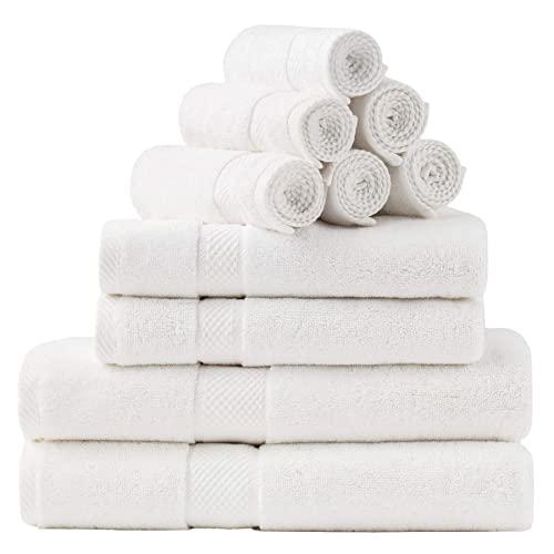 Bedsure White Bath Towels for Bathroom, 650GSM Combed Cotton Bath Towels Set - 10 Pack, 2 Large Bath Towels 27x54, 2 Hand Towels 16x30, 6 Wash Cloths 13x13, Absorbent & Soft