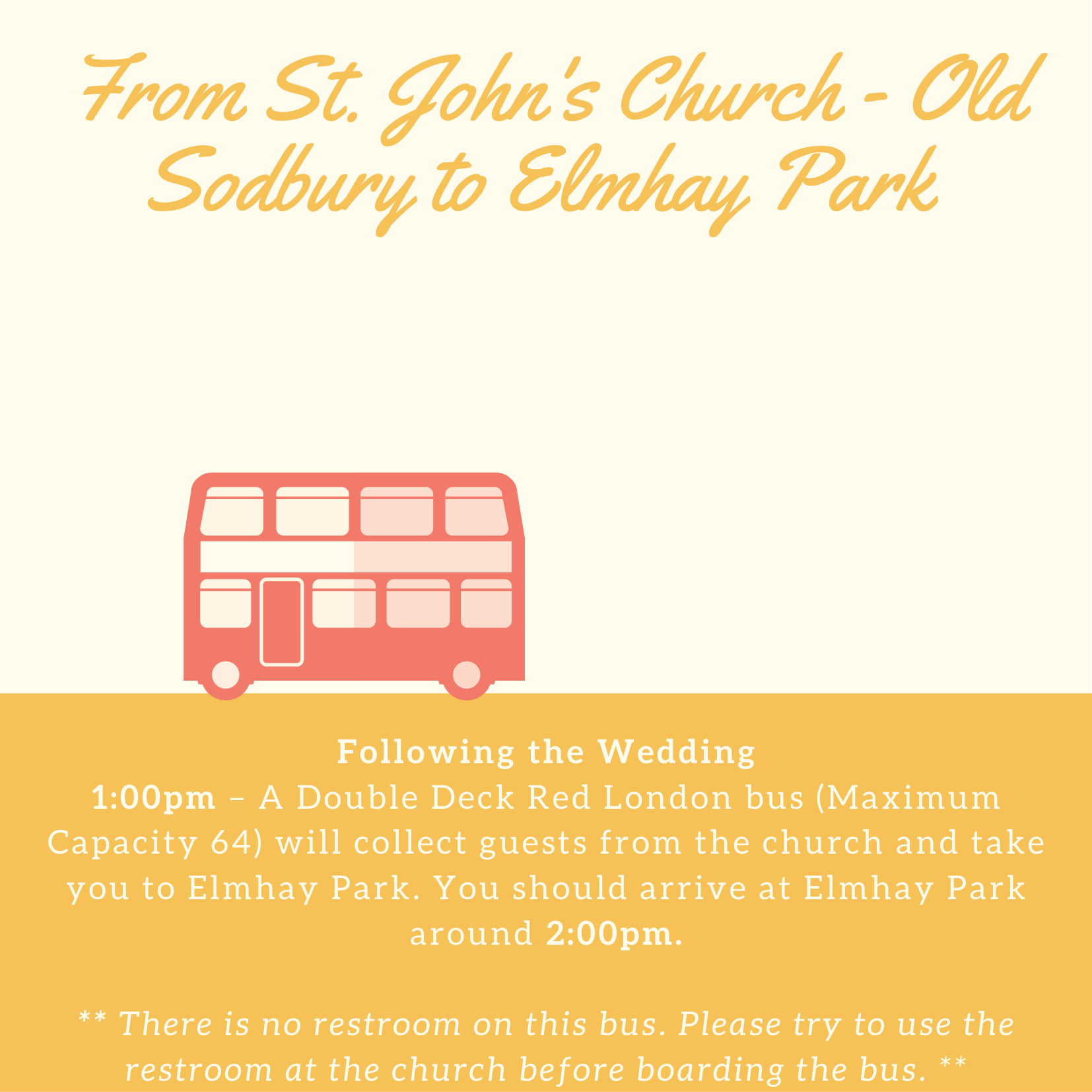 1:00pm - Church to Reception