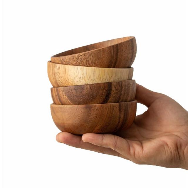muso wood Wooden Dipping Bowls, 4 Pack Sauce Bowls, 2.5 oz Sauce Dish, Acacia Wood Sauce Bowls for Ketchup, Barbecue Sauce, Dressings, Appetizers