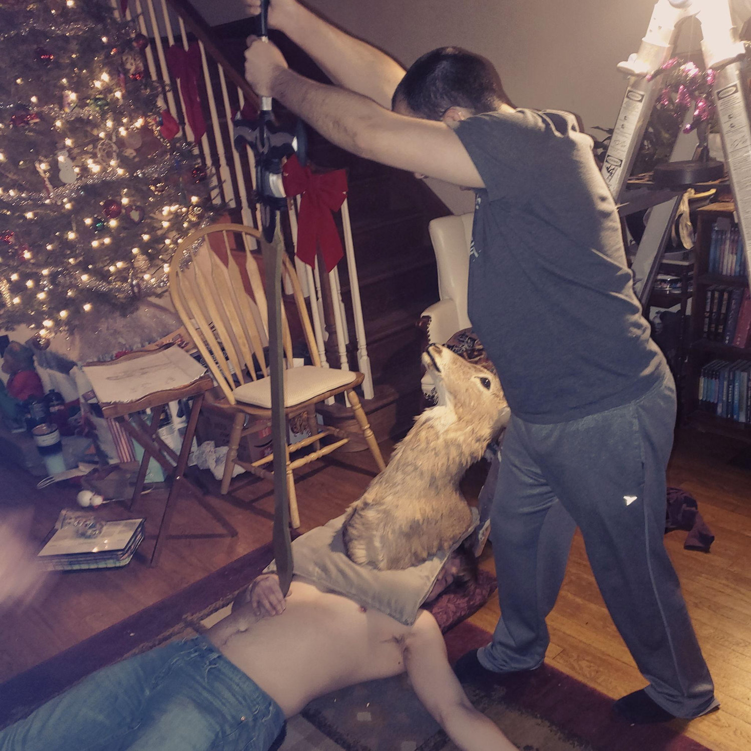 Just an average drawing session with our volunteer models (David is under the deer head and Alex is the sword wielder by the way).