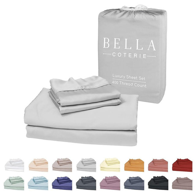 Bella Coterie Luxury Bamboo Viscose Split Top King Size Sheet Set | 100% Organically Grown | Ultra Soft | 34" Split | Cooling for Hot Sleepers | 18" Deep Pocket [Grey Mist]