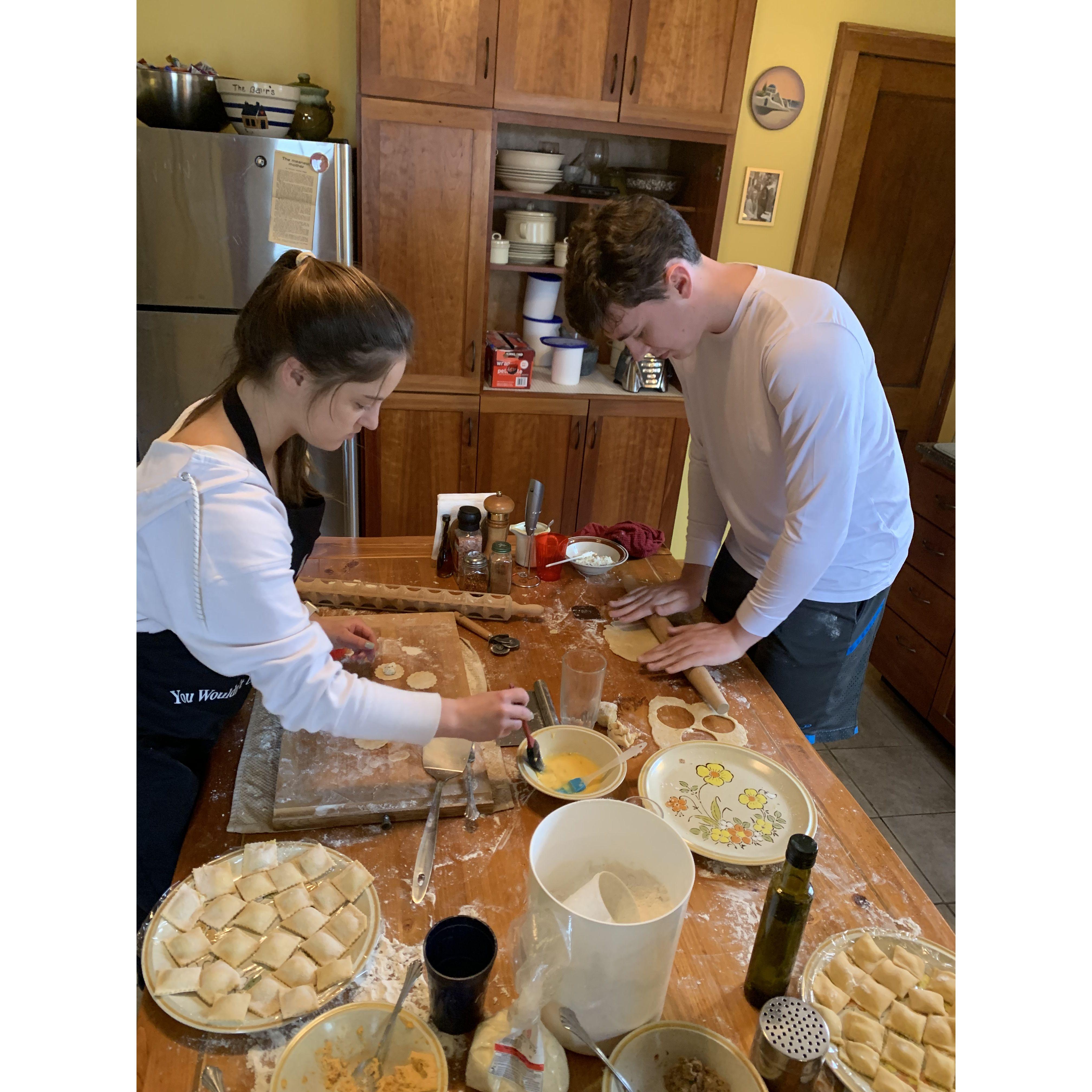 Learning to make ravioli at John's parents house