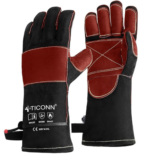 TICONN Welding Gloves, 16 IN L/XL/XXL 1000°F Heat-Resistant Fireproof Leather Gloves for Welders, Stick, Forge, Mig, Tig, BBQ