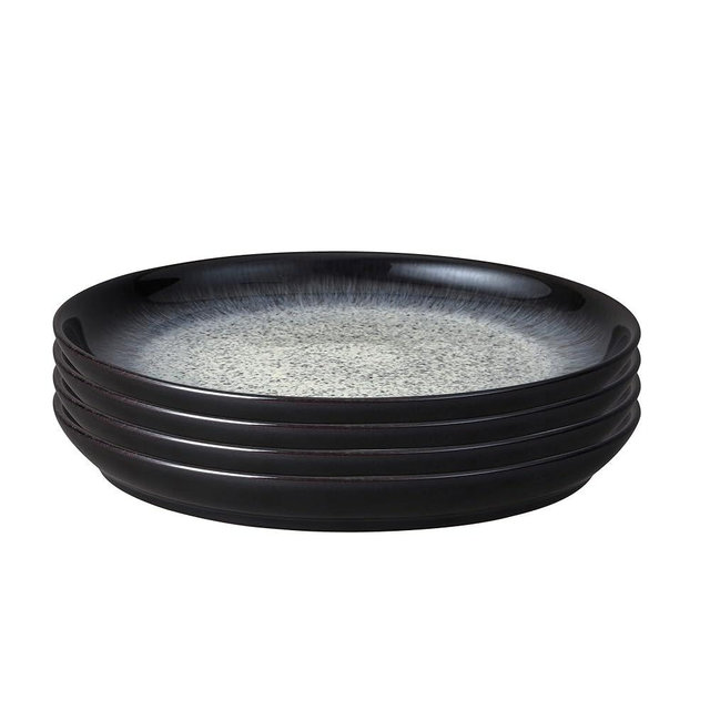 Denby - Halo Coupe Dinner Plates Set of 4 - Reactive Glaze Dishwasher Microwave Safe Crockery 26cm - Black, Grey Ceramic Stoneware Tableware - Chip & Crack Resistant