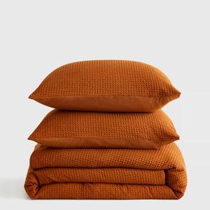 Organic Luxe Waffle Duvet Cover Set in Terracotta