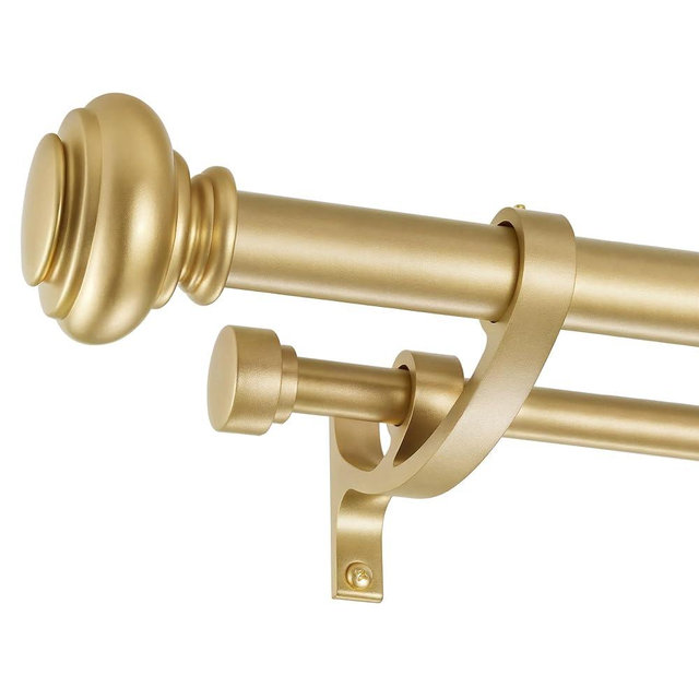 Double Curtain Rods 36 to 72 Inches with Solid Aluminum Alloy Brackets, 1 Inch Adjustable Drapery Rod, Heavy Duty Dual Curtains Rod for Window, Sliding Door, Bedroom Decoration, Warm Gold