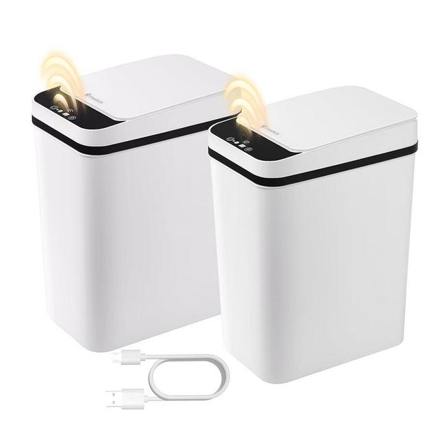 FRESHLIX Bathroom Automatic Trash Can 2 Pack 2.6 Gallon Rechargeable Touchless Motion Sensor Small Slim Garbage Can with Lid Smart Electric Pet Proof Trash Can for Bedroom Office Kitchen Dorm Pantry