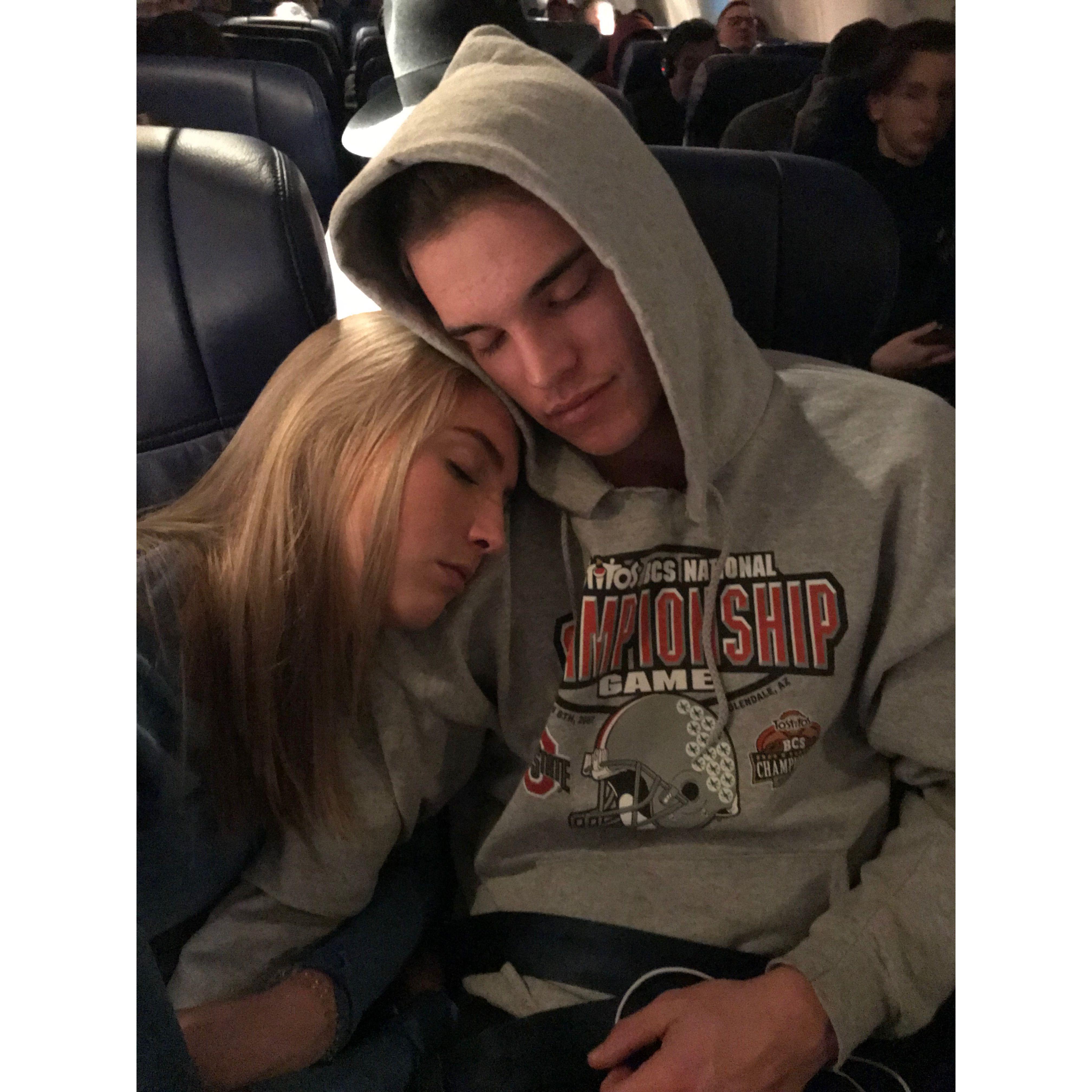 1/6/2019: Fell asleep on the plane leaving Cleveland.