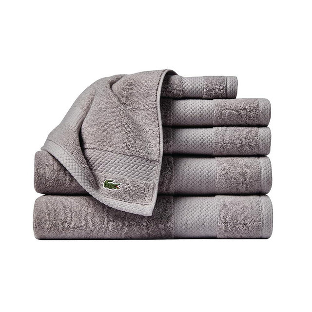 Lacoste Heritage Supima Cotton 6-Piece Towel Set, 2 Bath Towels, 2 Hand Towels, 2 Washcloths, Meteorite
