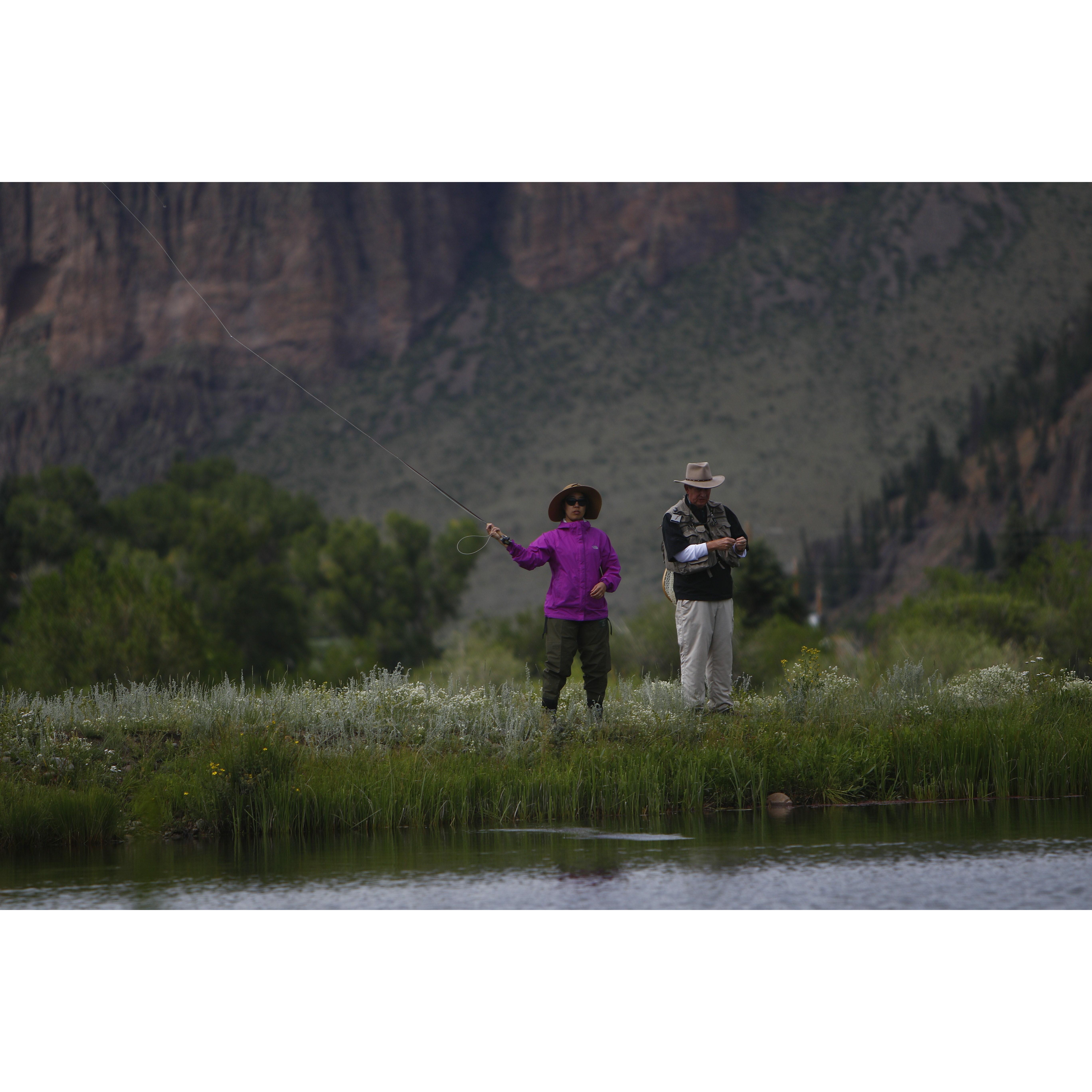 First time attempting to fly fish with Glenn III.  Got 1 fish.  A sucker fish.