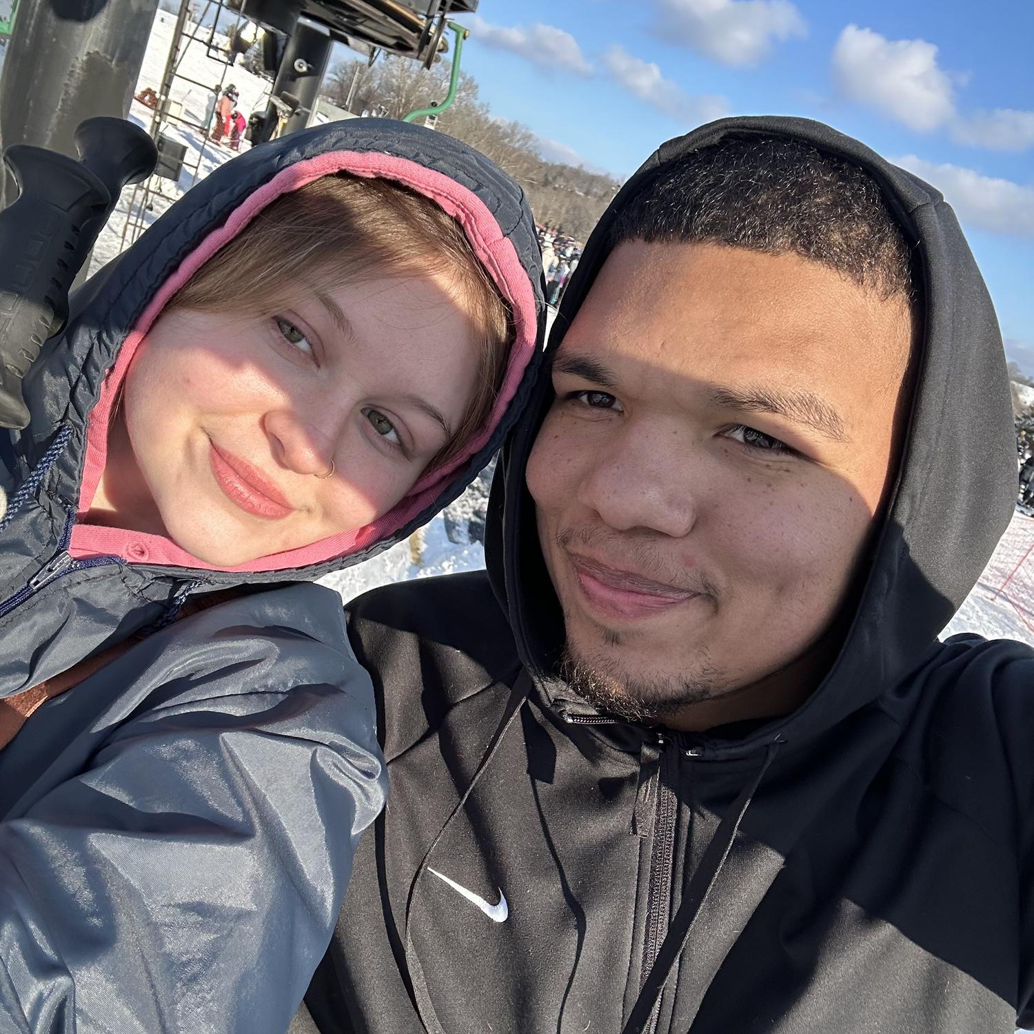 First time at Perfect North - Katie can ski and Corye can snowboard