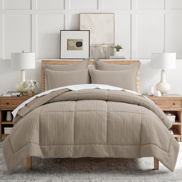 Mills Waffle Beige Fawn Full/Queen Comforter Set - Levtex Home