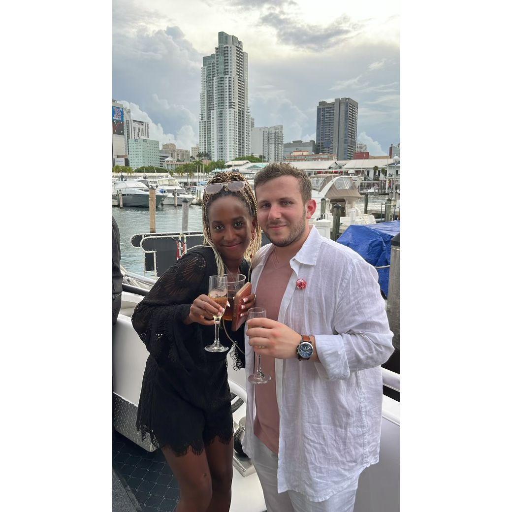 September 2022. Miami, FL. Tia and Dustin celebrating Tia's mom's 50th birthday.