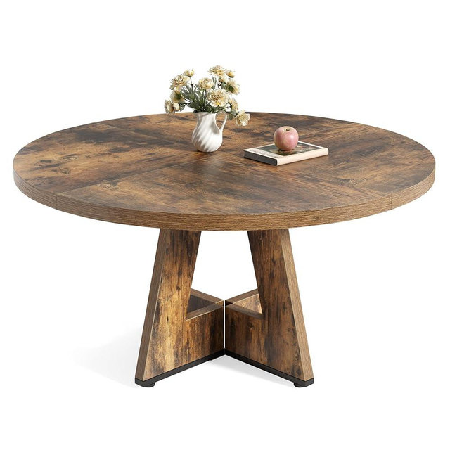 LITTLE TREE Round Dining Table for 4-6 People, 47 Inches Dining Room Table with Wooden Pedestal Base, Circle Kitchen Tables for Dining Room, Kitchen, Living Room, Rustic Brown