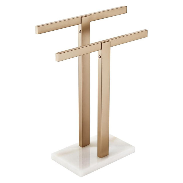 KOKOSIRI Hand Towel Bars Standing Towel Racks with Marble Base for Bathroom Kitchen Vanity Countertop, Champagne Bronze Stainless Steel 15.7'' Height THS0001-SM-CPG